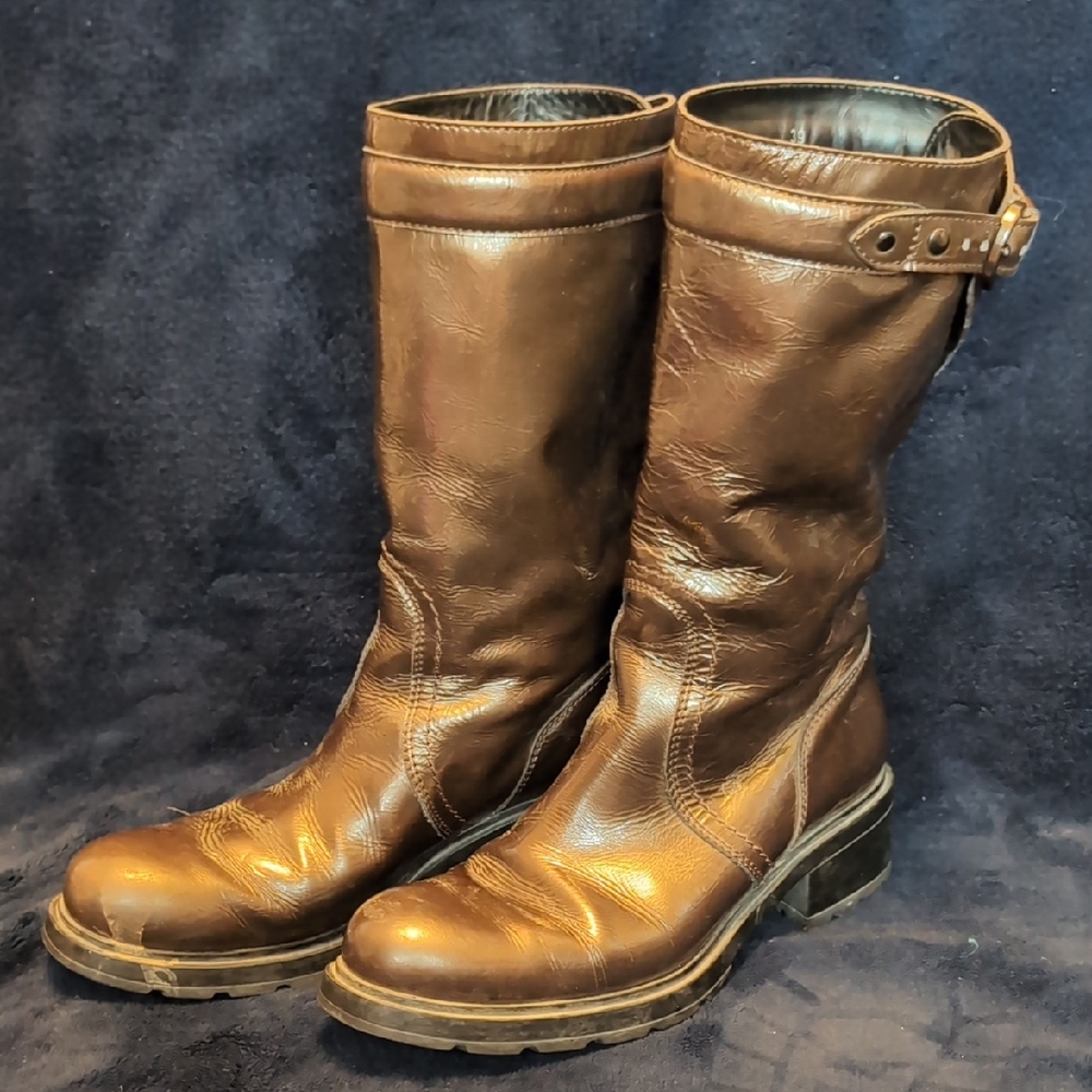 Hogan Dark Olive Leather Boots Size 39